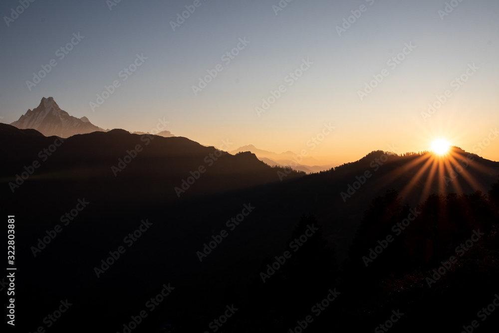 Sunrise over the annapurna range Nepal Sunrise over the annapurna range Nepal