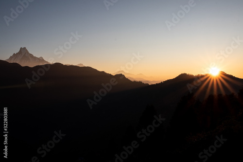 Sunrise over the annapurna range Nepal