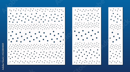 Laser cutting decorative panel. Cutout silhouette with abstract geometric pattern, dots, circles. Laser cut stencil for wood, metal, engraving, fretwork, carving, paper. Aspect ratio 1:1, 1:2, 1:4