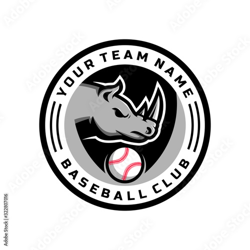 Rhino head logo for the Baseball team logo. vector illustration. with a combination of circle badges.