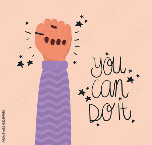 Hand fist and you can do it of women empowerment vector design