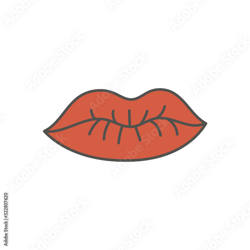 Juicy red lips silhouette. Hand-drawn design. Vector editable illustration