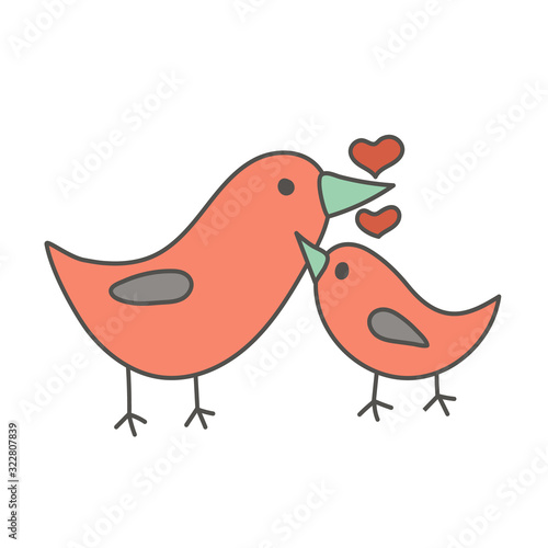 Loving birds coo. Hand-drawn character design. Vector editable illustration