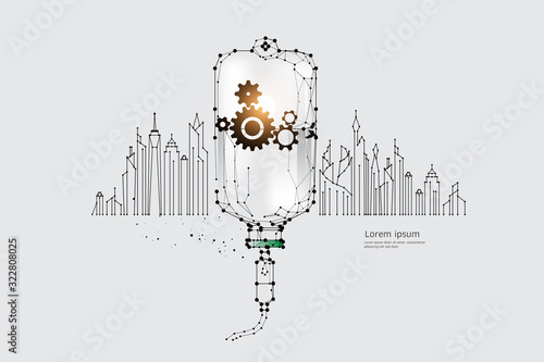 The particles, geometric art, line and dot of Medical city concept.