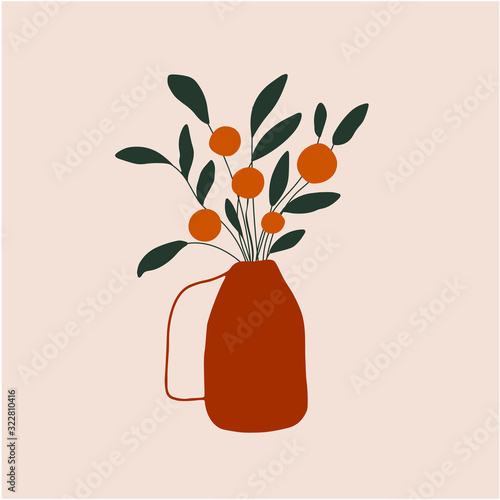 Orange tree in vase abstract illustration.