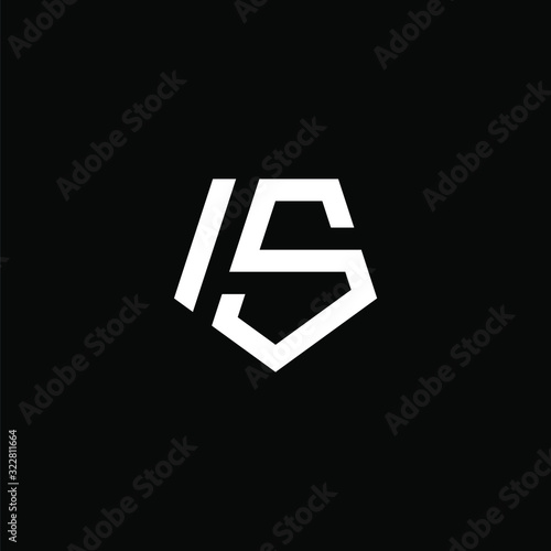 Initial letter IS logo template with pentagonal line art symbol in flat design monogram illustration