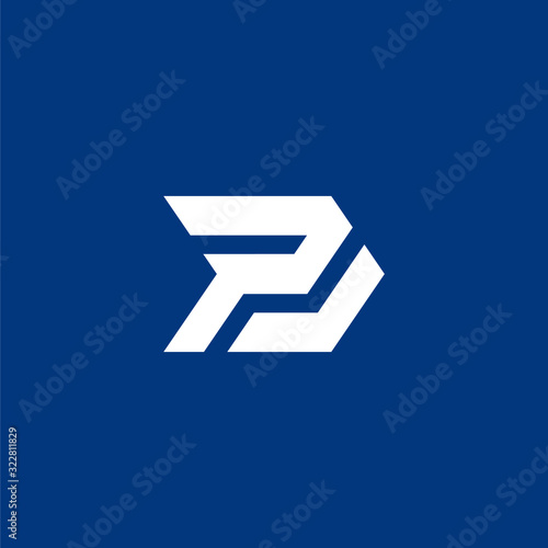 Initial letter P J logo template with sporty arrow line art symbol in flat design monogram illustration