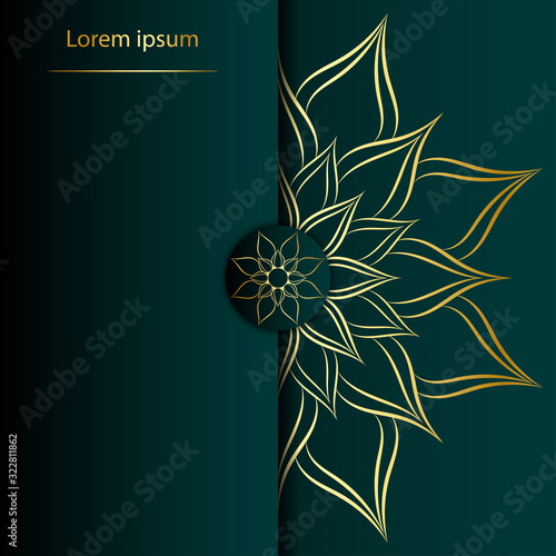 Circle pattern petal flower of mandala with gold color,Vector floral power mandala unique design with green jade background,Hand drawn pattern,concept Soul power,spiritual