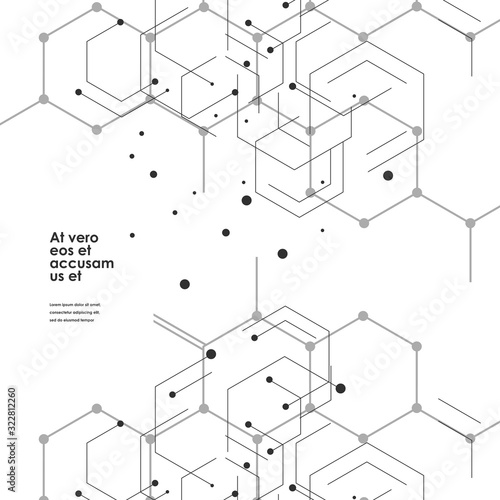Hexagons connect abstract background. Geometric science and technology motion design. Vector illustration