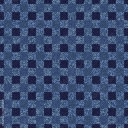 Blue Jeans Gingham Seamless Pattern. Traditional Buffalo Check Plaid Pattern. Indigo Denim Vector Tablecloth Tartan Plaid Background.