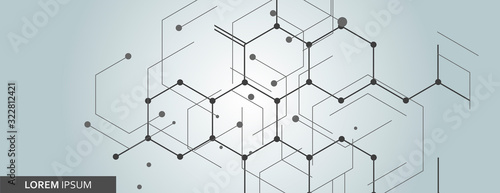 Vector network hexagon and connected cells background