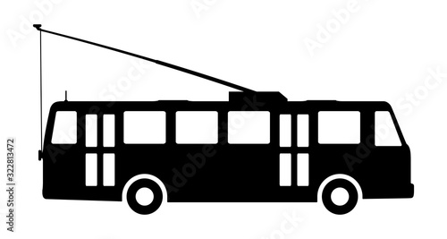 Silhouette of a trolley bus on a white background.
