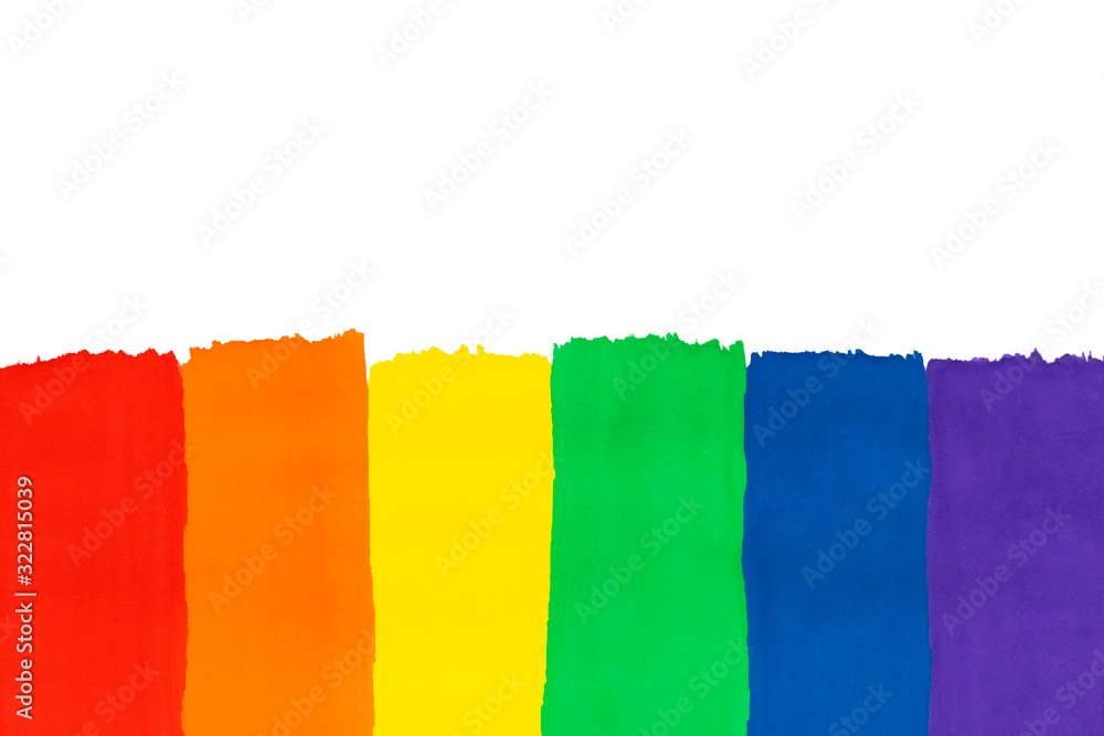 Lgbt background with copy space. Abstract painting rainbow gradient, hand drawn.