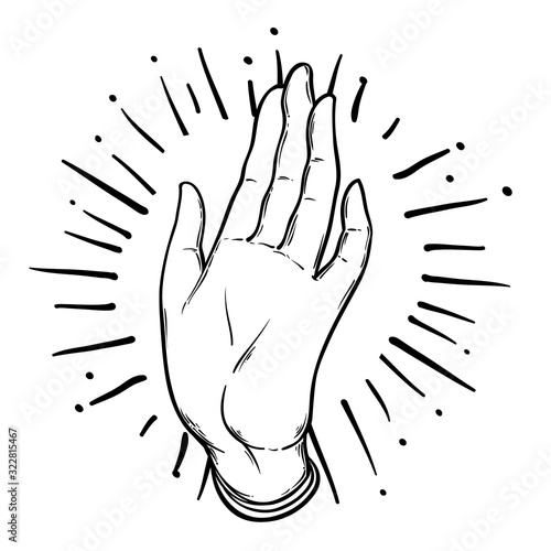 Vintage Hand. Hand drawn sketchy illustration with mystic and occult hand dra...