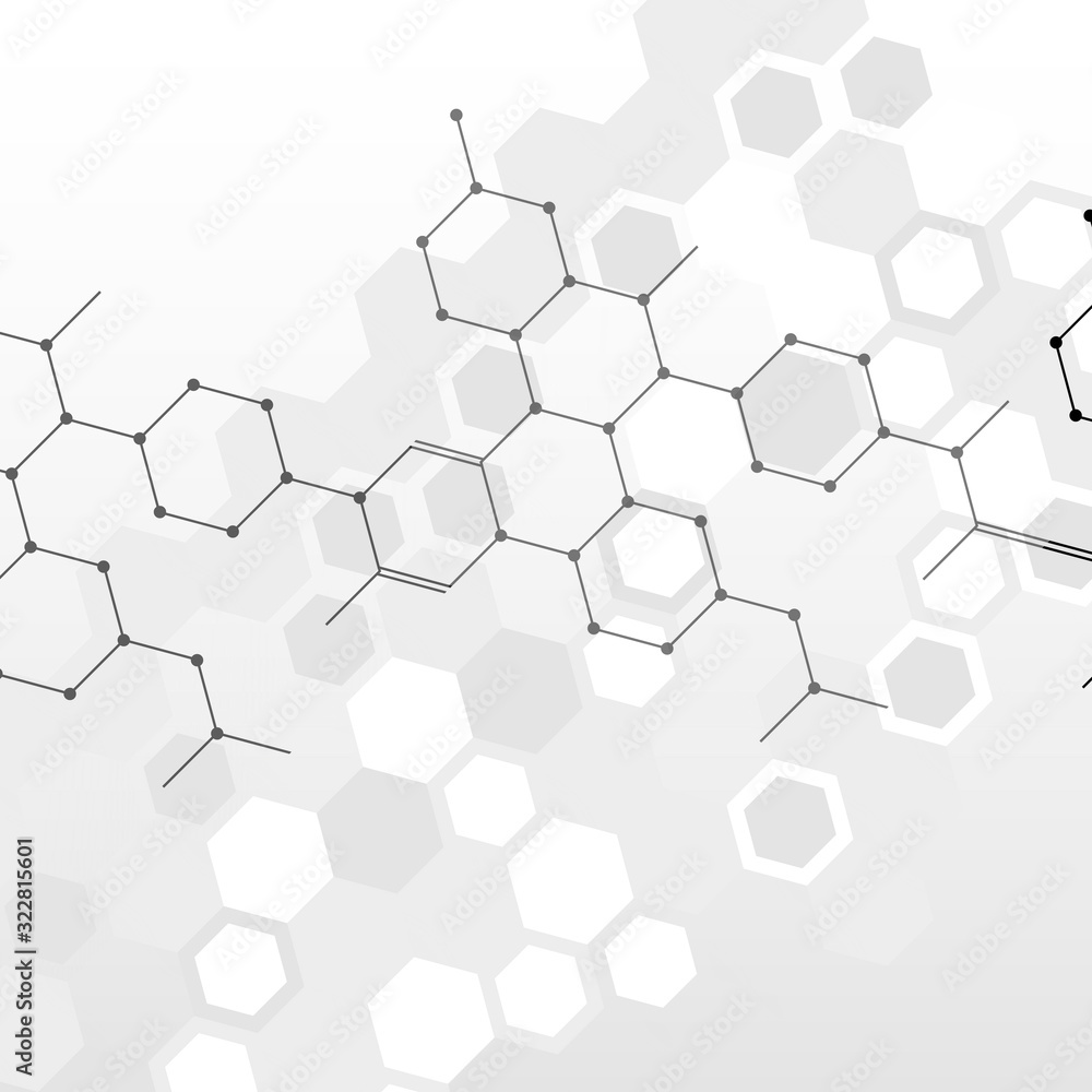 Hexagonal abstract connect background on grey background. Vector illustration