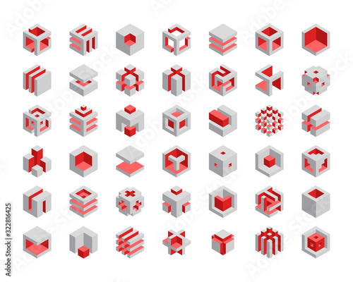 Cube logo vector design.  Cubes 3d set template graphic elements.