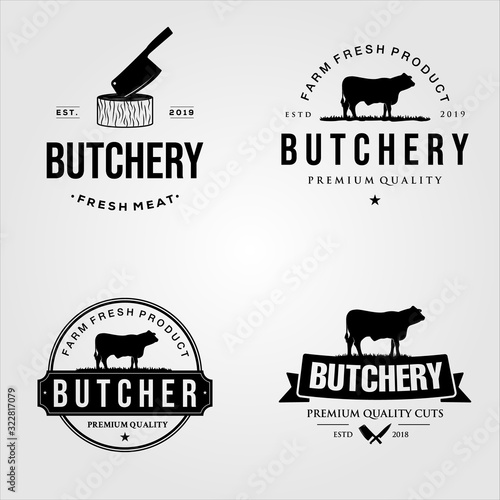 vintage butchery shop logo set vector illustration design