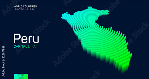 Isometric map of Peru with neon circle lines