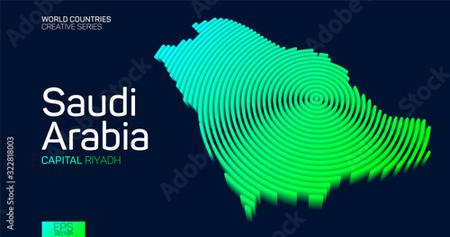 Isometric map of Saudi Arabia with neon circle lines