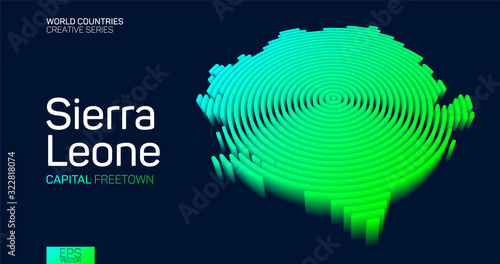 Isometric map of Sierra Leone with neon circle lines