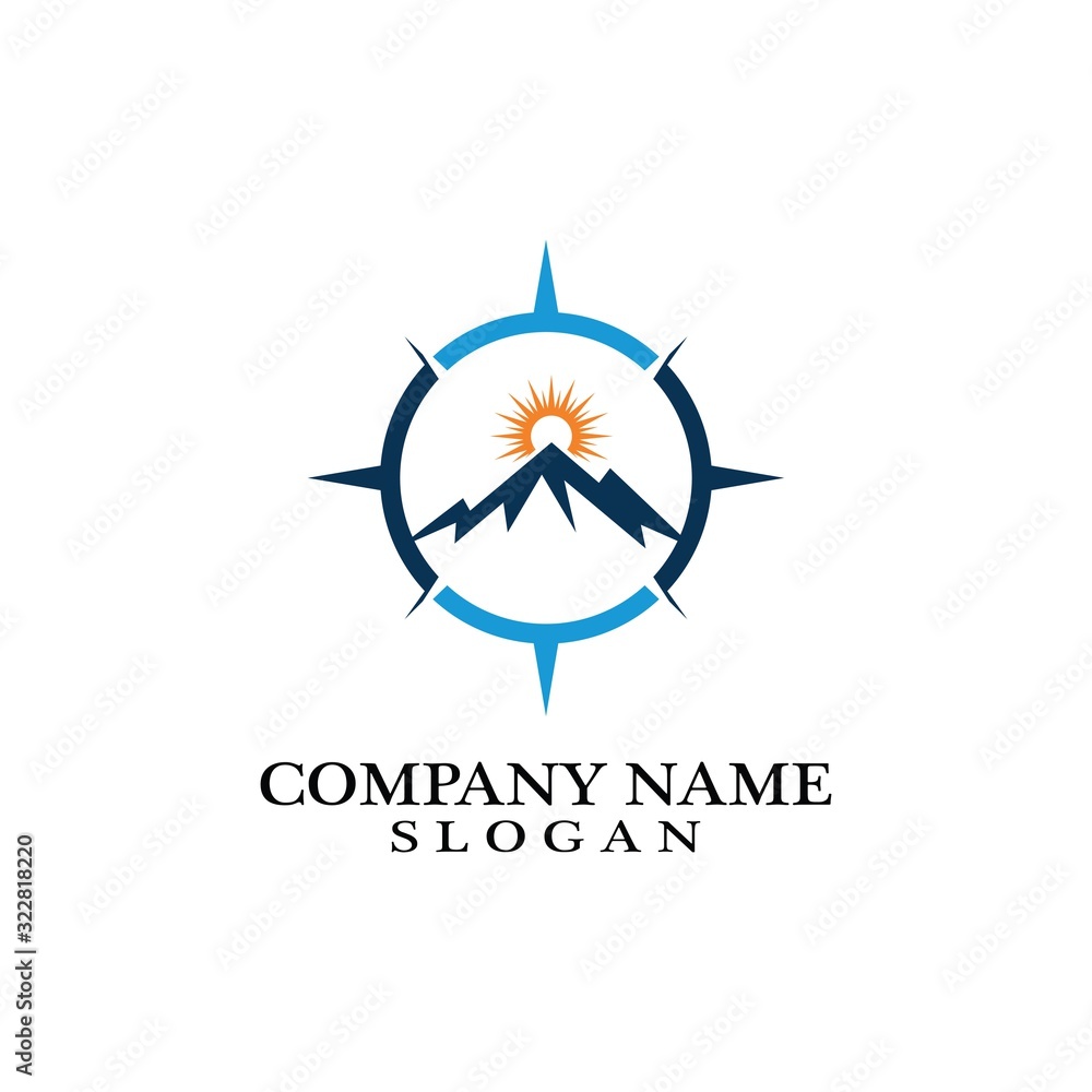 Mountain adventure logo design. Compass icon symbol Mountain adventure logo design. Compass icon symbol