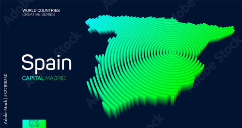 Isometric map of Spain with neon circle lines