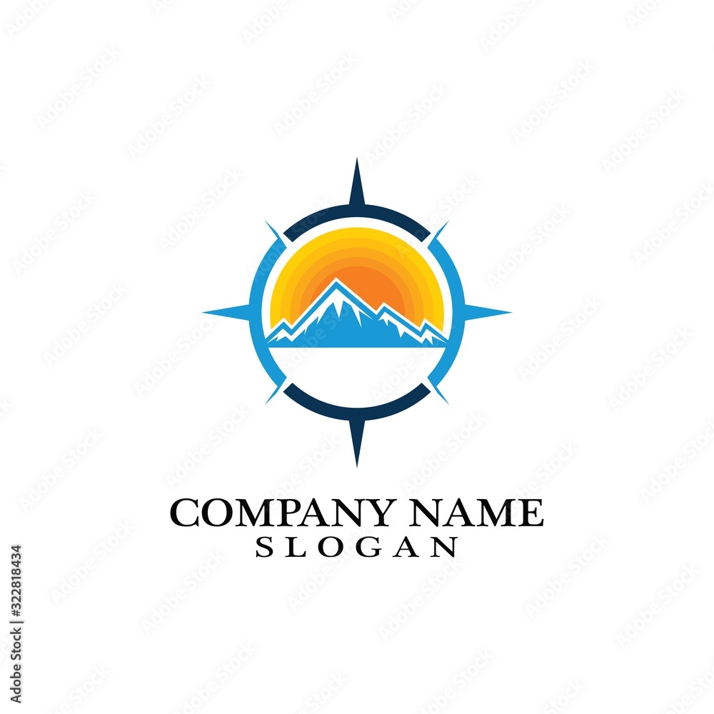 Mountain adventure logo design. Compass icon symbol Mountain adventure logo design. Compass icon symbol
