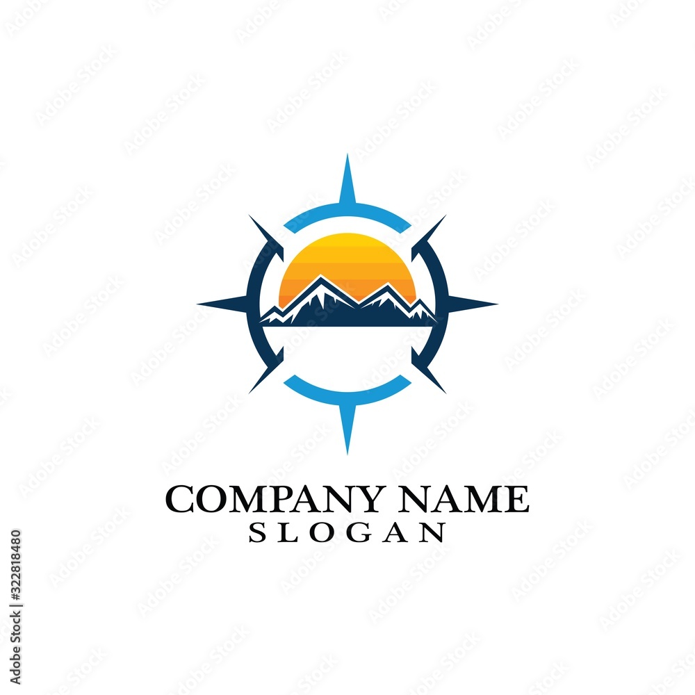 Mountain adventure logo design. Compass icon symbol Mountain adventure logo design. Compass icon symbol