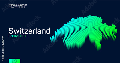 Isometric map of Switzerland with neon circle lines
