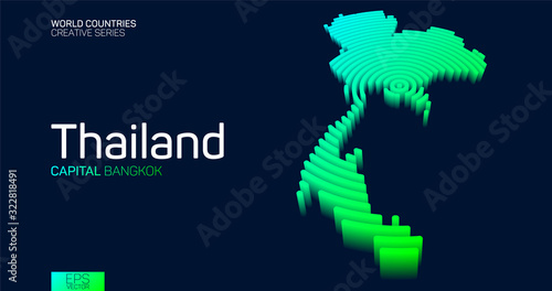 Isometric map of Thailand with neon circle lines