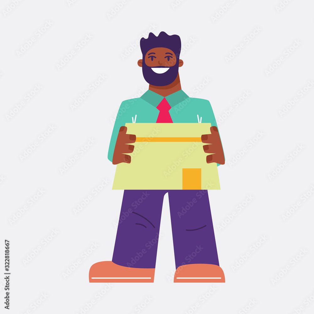Flat style vector illustration of a young man holding shopping bags. Isolated cartoon character