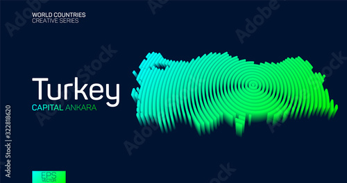 Isometric map of Turkey with neon circle lines
