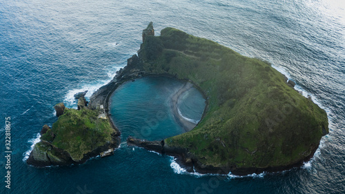 Drone aerial view of Islet of Vila Franca do Campo in San Miguel island, Azores, Portugal. photo