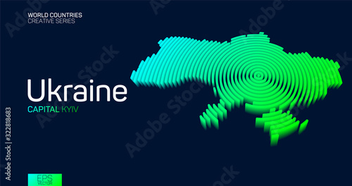Isometric map of Ukraine with neon circle lines