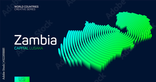 Isometric map of Zambia with neon circle lines