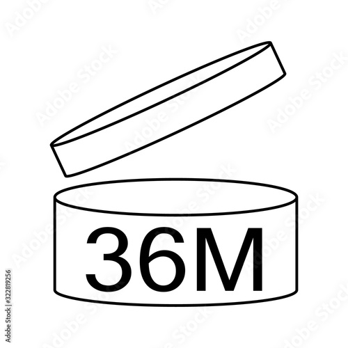 Period after opening PAO symbol. Cosmetics symbol isolated on white background. EPS 10. 36 month