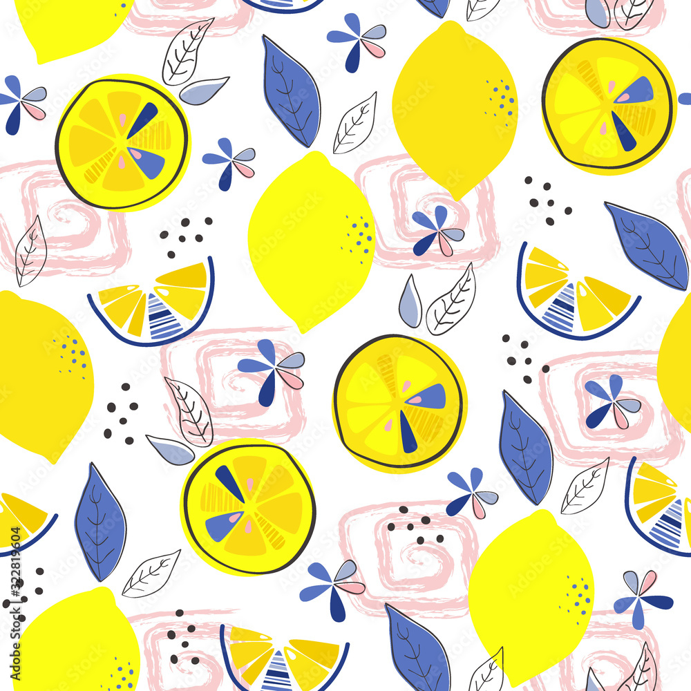 seamless pattern with bright lemons