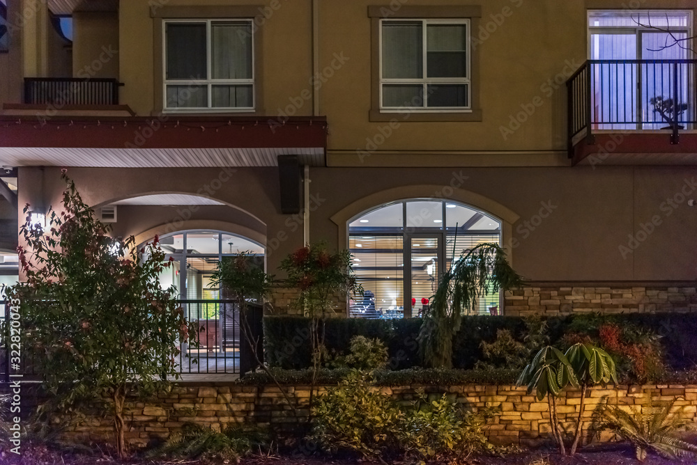 Fototapeta premium Fragment of luxury building or house at night in Vancouver, Canada.