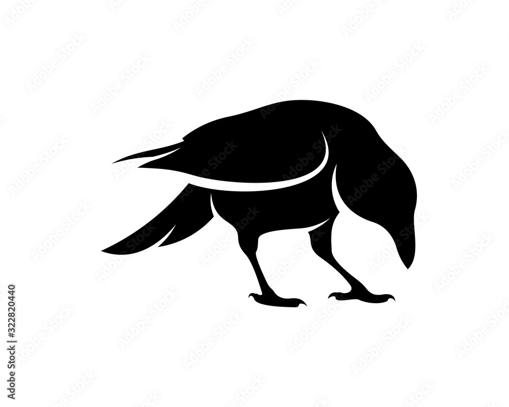 Raven bird logo vector template, Black silhouette of a crow on an isolated background Raven bird logo vector template, Black silhouette of a crow on an isolated background