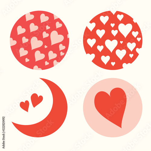 Four vector icons with hearts symbols. designation of love in valentines