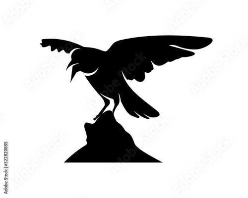 Raven bird logo vector template, Black silhouette of a crow on an isolated background