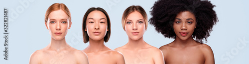 Multiracial women with clean skin looking at camera