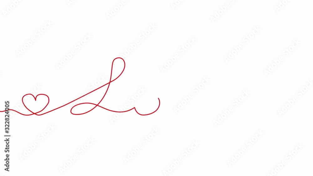 Self drawing animation of continuous one line drawing of isolated object - word text love cursive. Red line. Word and heart Self drawing animation of continuous one line drawing of isolated object - word text love cursive. Red line. Word and heart