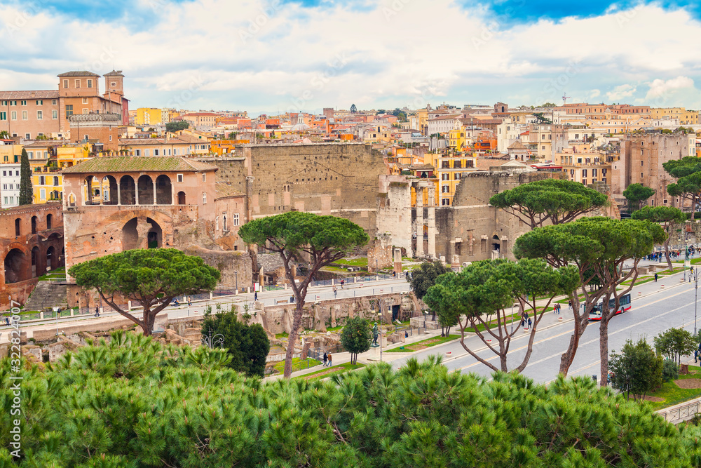 cityscape of Rome city and old ruins. Italy