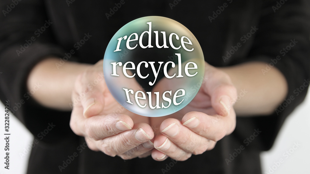 Reduce Recycle Reuse Campaign Bubble Concept - large transparent ball ...