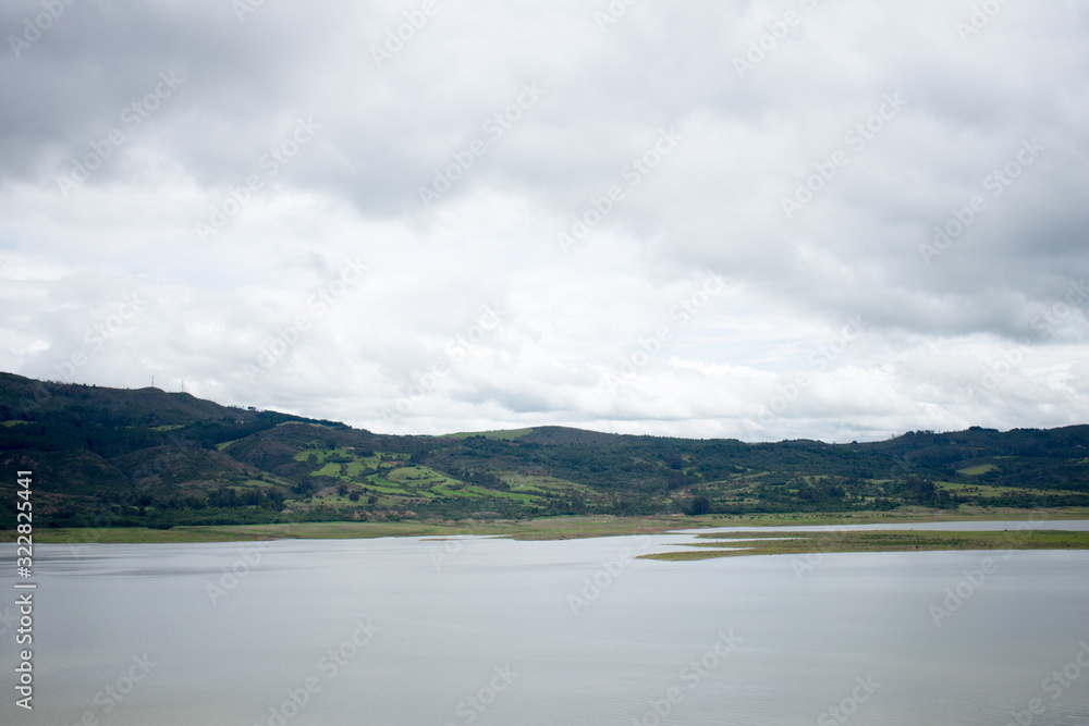 Panoramic view of the Guatavita reservoir in Cundinamarca Colombia, an excellent natural tourist destination Panoramic view of the Guatavita reservoir in Cundinamarca Colombia, an excellent natural tourist destination