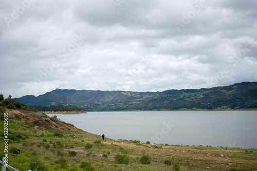 Panoramic view of the Guatavita reservoir in Cundinamarca Colombia  an excellent natural tourist destination