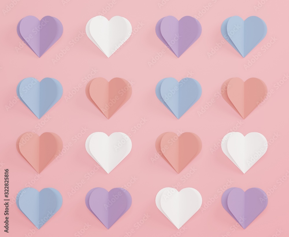 3d abstract Pastel of paper heart for your design. Blank frame for mock up. Happy Valentine's and anniversary Day.