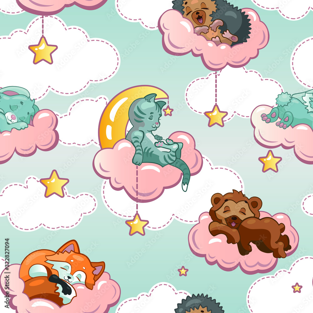 Fototapeta premium baby animals sleep seamless for children