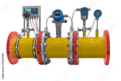 modern digital gas metering unit isolated on a white background
